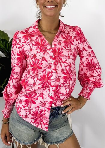 Chemise boutonnée à imprimé floral-Rose 2