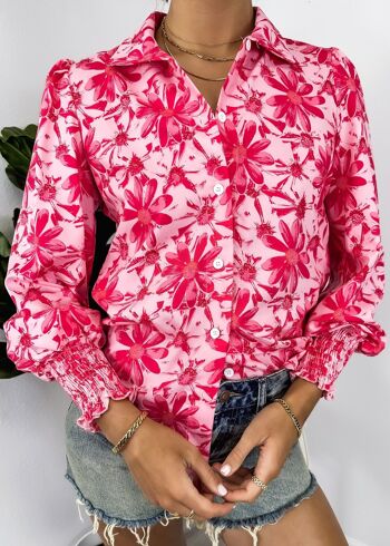 Chemise boutonnée à imprimé floral-Rose 3
