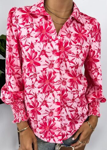 Chemise boutonnée à imprimé floral-Rose 4