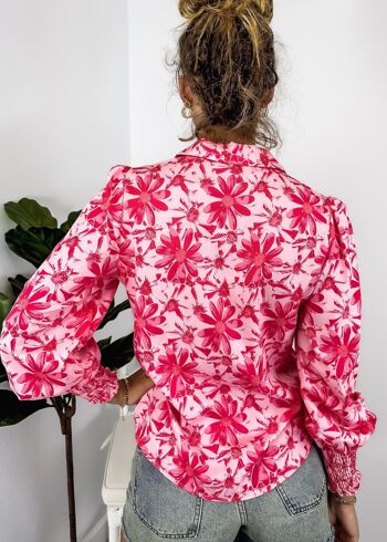 Chemise boutonnée à imprimé floral-Rose 5