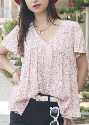 Blouse légère à imprimé floral-Rose 4