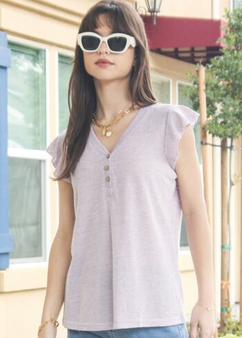 Flutter Sleeve Henley Top-Violet 3