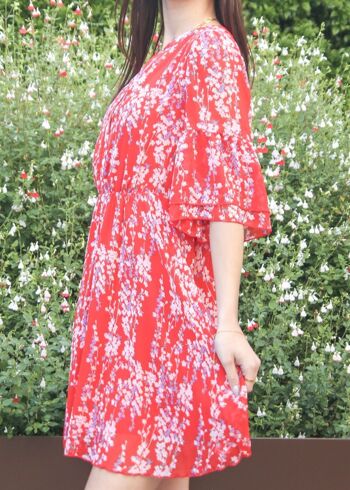 Robe à manches trompette à imprimé floral-Rouge 3