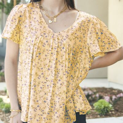 Blusa Ligera Estampado Floral-Amarillo