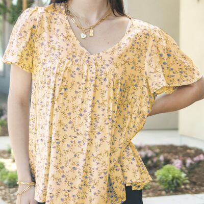 Blusa leggera con stampa floreale-gialla