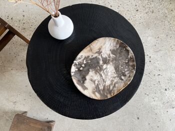Coffee table, table basse quadripode en bois massif monoxyle noir H:39,5cm D:68cm 13