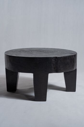 Coffee table, table basse quadripode en bois massif monoxyle noir H:39,5cm D:68cm 21