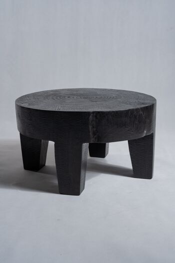 Coffee table, table basse quadripode en bois massif monoxyle noir H:39,5cm D:68cm 22