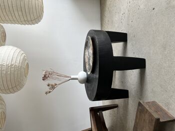 Coffee table, table basse quadripode en bois massif monoxyle noir H:39,5cm D:68cm 42
