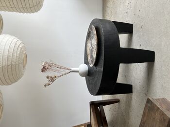 Coffee table, table basse quadripode en bois massif monoxyle noir H:39,5cm D:68cm 43