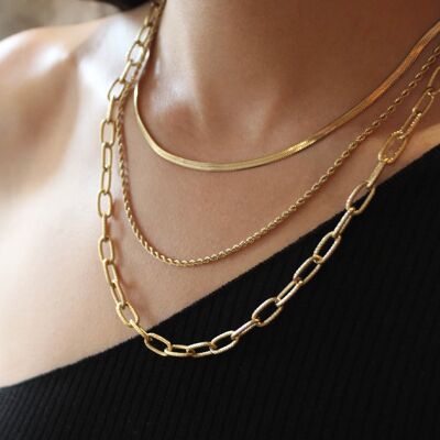 Valentina Gold Triple Row Necklace | Handmade jewelry in France