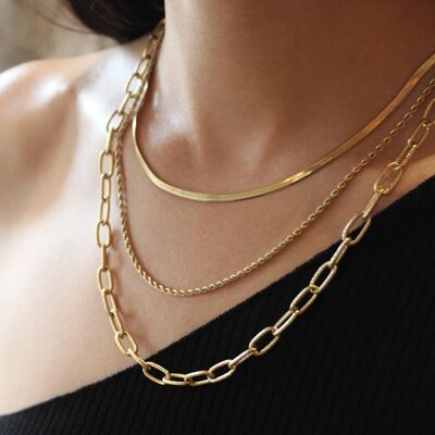 Valentina Gold Triple Row Necklace | Handmade jewelry in France