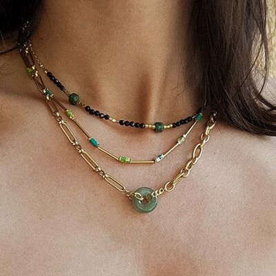 Gold chain necklace and Paloma jade ring pendant | Handmade jewelry in France