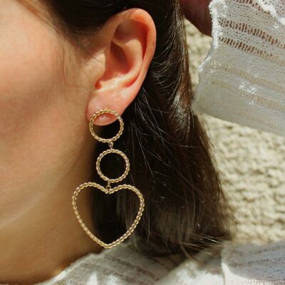 Boucles d'oreilles dorées à pendants cœur Judith | Bijoux faits main en France