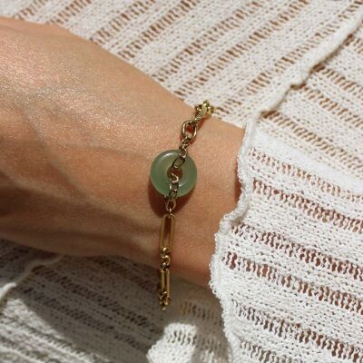Goldkettenarmband und Paloma-Jade-Ringanhänger | Handgefertigter Schmuck in Frankreich