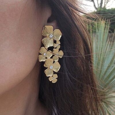 Boucles d'oreilles à pendants fleurs ornées de strass Giorgia | Bijoux faits main en France