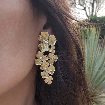 Boucles d'oreilles à pendants fleurs ornées de strass Giorgia | Bijoux faits main en France