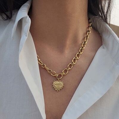 Judith Gold Wide Chain Heart Pendant Necklace | Handmade jewelry in France