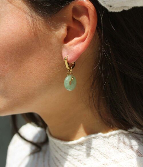 Petites boucles d'oreilles à pendants anneaux en jade Paloma | Bijoux faits main en France