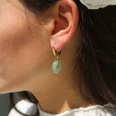 Petites boucles d'oreilles à pendants anneaux en jade Paloma | Bijoux faits main en France
