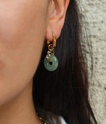Petites boucles d'oreilles à pendants anneaux en jade Paloma | Bijoux faits main en France 5