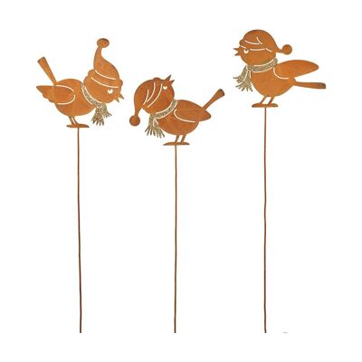 Set of 6 rusty metal bird picks 43 cm - Christmas decoration