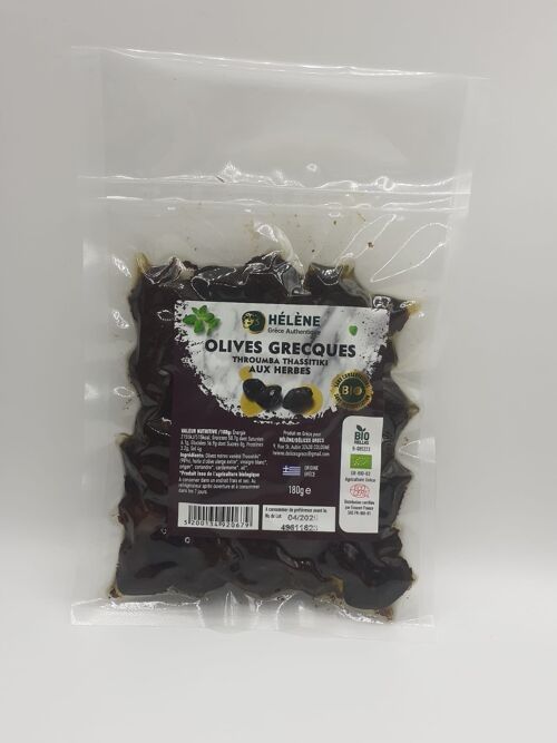 PROMO -10% - Olives noires grecques Thassitiki aux herbes 180g BIO