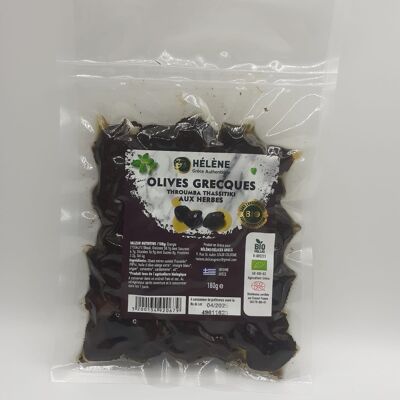 PROMO -10% - Thassitiki griechische schwarze Oliven mit Kräutern 180g BIO