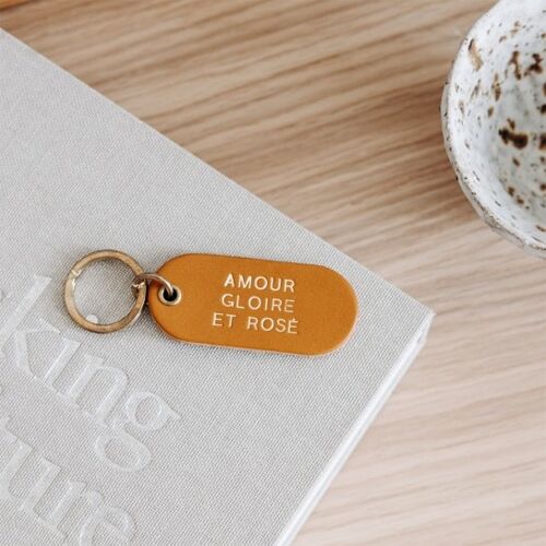 Porte-clé à message en cuir - Amour Gloire et rosé