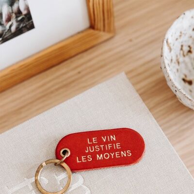 Leather message key ring - Wine justifies the means
