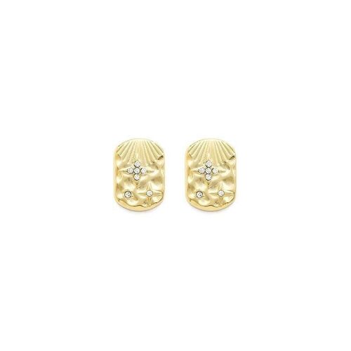 Boucles Oreilles Acier Plateau Gravé Martelé Étoile Strass