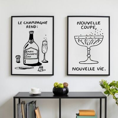 Affiches illustrées rosé / champagne