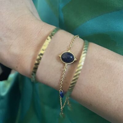 Bracelet Acier Ajustable Chaîne Étoile Pierre Naturelle