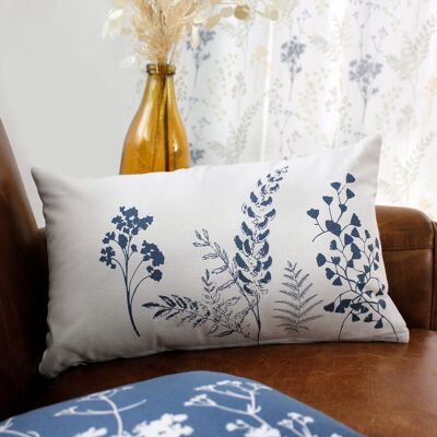 Cushion with removable cover HERBIER printed ECRU / BLUE 30 x 50 cm