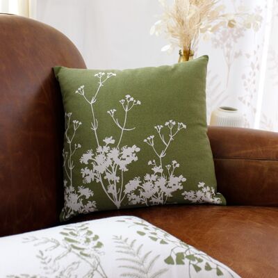 HERBIER cushion with removable cover printed OLIVE GREEN / ECRU 40 x 40 cm