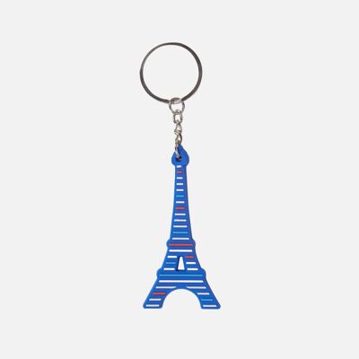 Soft blue striped Eiffel Tower key ring