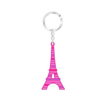 Porte Clefs souple rose Tour Eiffel rayée