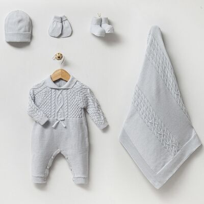 Ensemble nid d'abeille tricot bébé nouveau-né en 100% coton biologique