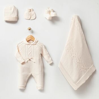 Ensemble nid d'abeille tricot bébé nouveau-né en 100% coton biologique 9