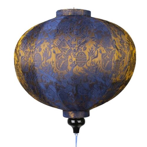 Hoi An Seidenlampion Blau / Gold Rund