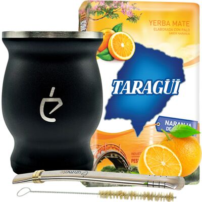 Tropisch-fruchtiger und erfrischender Yerba-Mate-Tee im Sommer, Komplettset mit Orangengeschmack