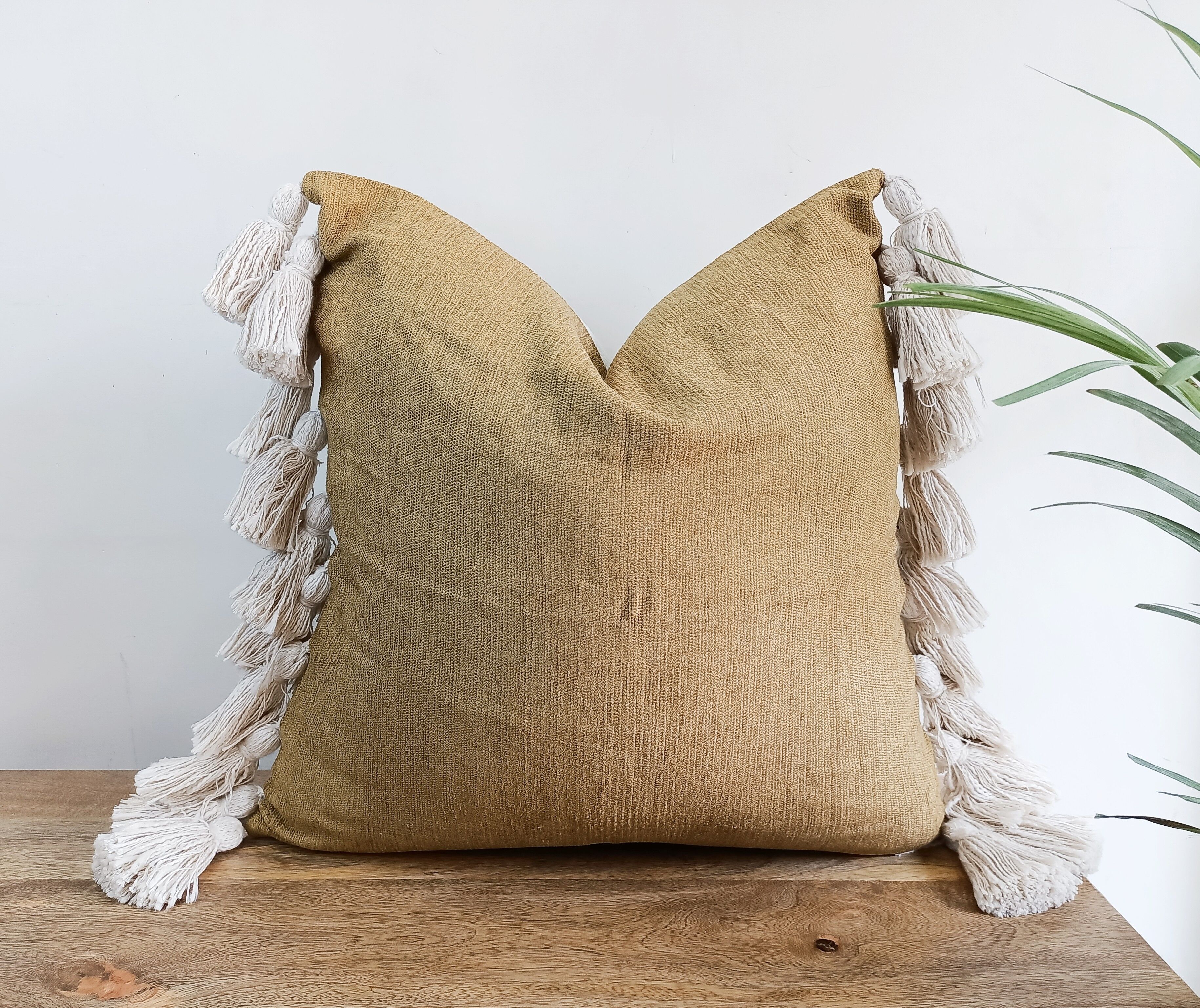 Fodera per cuscino in ciniglia senape