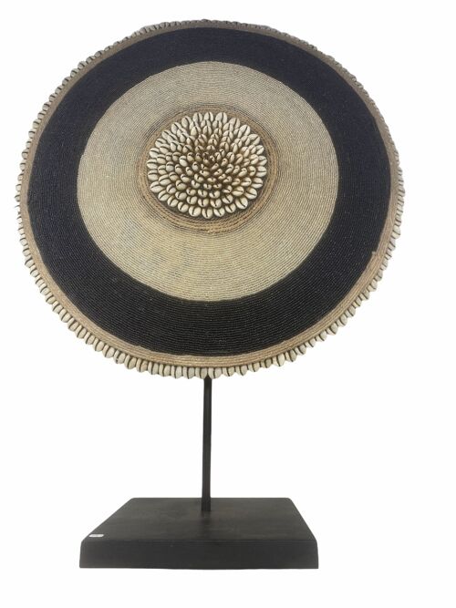 Cameroon Beaded Shield - L - 50cm Silver/black