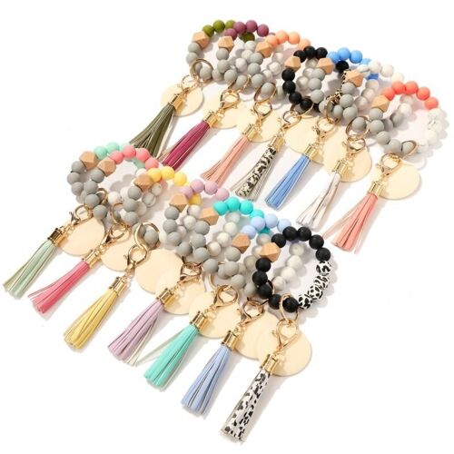 Color Block Beaded Fringed Key Chain