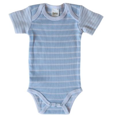 Short-sleeved baby body with blue and white stripes