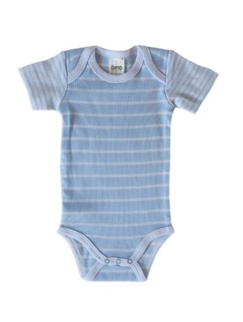Body bébé manches courtes à rayures bleues et blanches 1