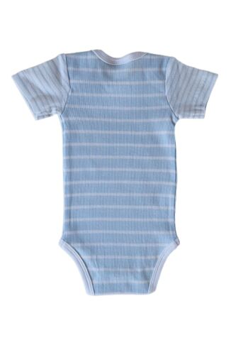 Body bébé manches courtes à rayures bleues et blanches 2