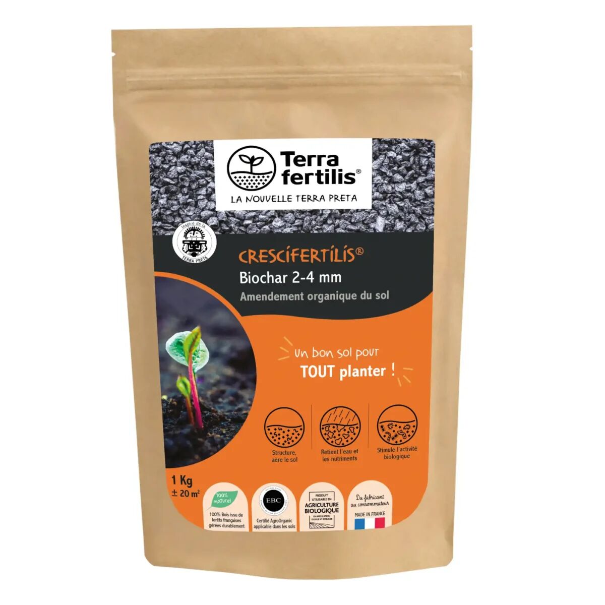 Crescifertilis Biochar 2-4 mm Dünger - 1 kg Beutel