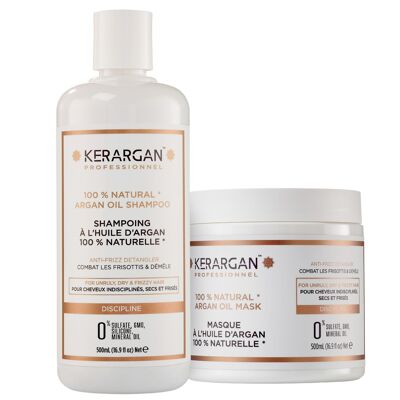 Kerargan – Disziplinierendes Shampoo- und Masken-Duo mit Arganöl – 2 x 500 ml