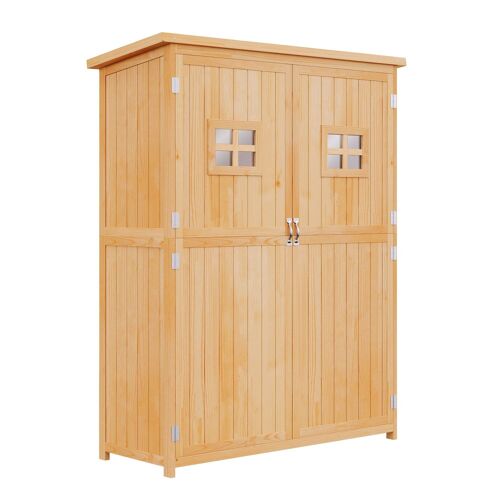 Abri de jardin armoire de jardin remise pour outils sur pied dim. 128L x 50l x 164H cm 2 étagères 2 portes 2 fenêtres toit bitumé étanche bois massif sapin